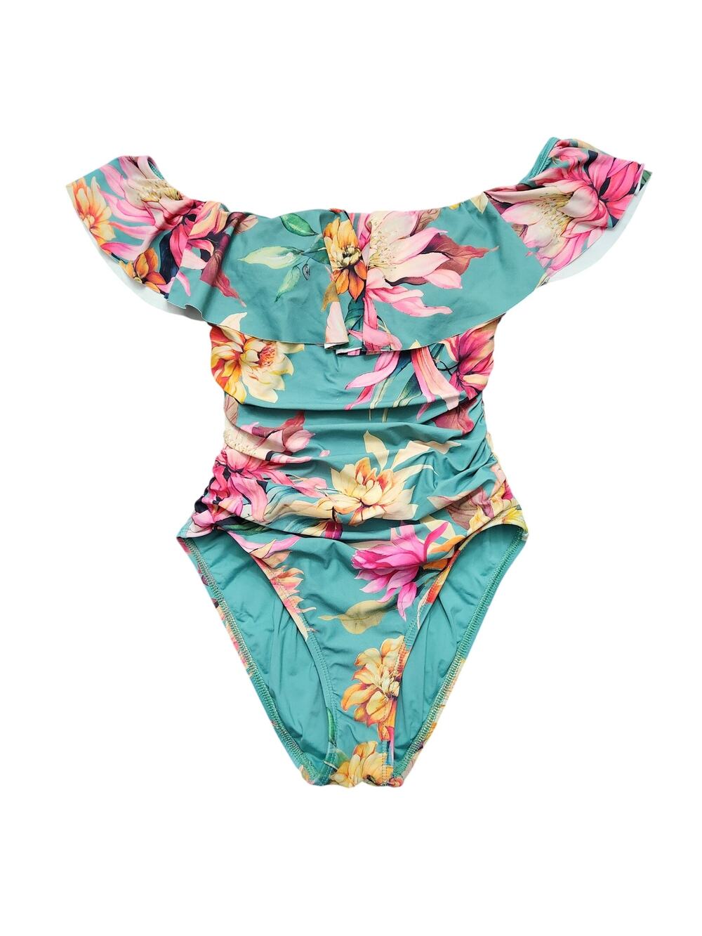 La Blanca Floral Off The Shoulder Corset Style Back One Piece Swimsuit Size 4